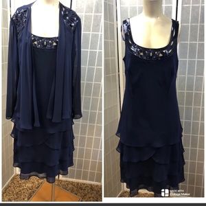 S.L Fashions, Women, cocktail dress, dark blue, size 12, 2 pieces, Elegant!.